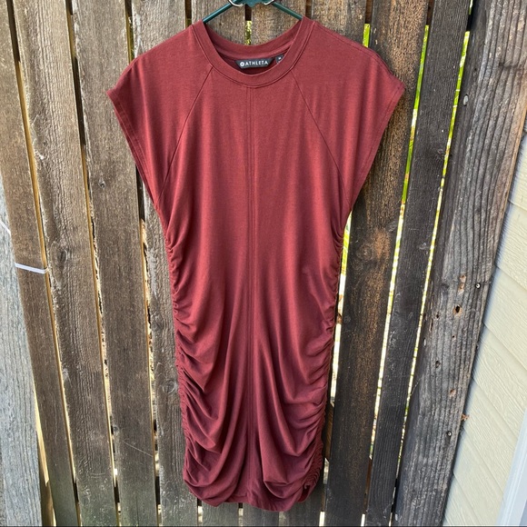 Athleta Apres Ruched Cap Sleeve Dress Sz M - Picture 3 of 11